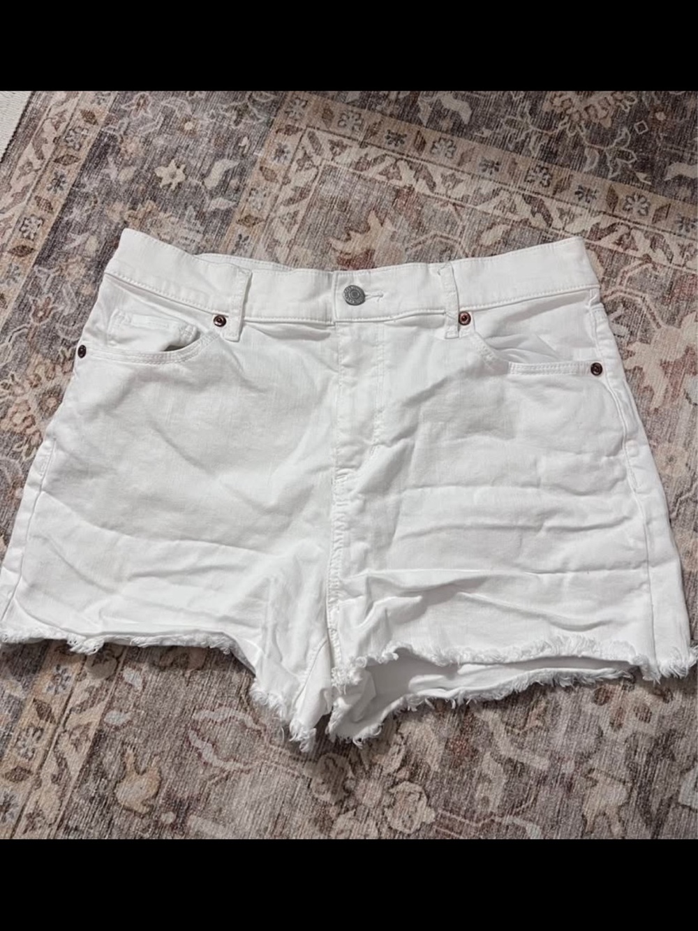 LOFT White Frayed Hem Denim Shorts